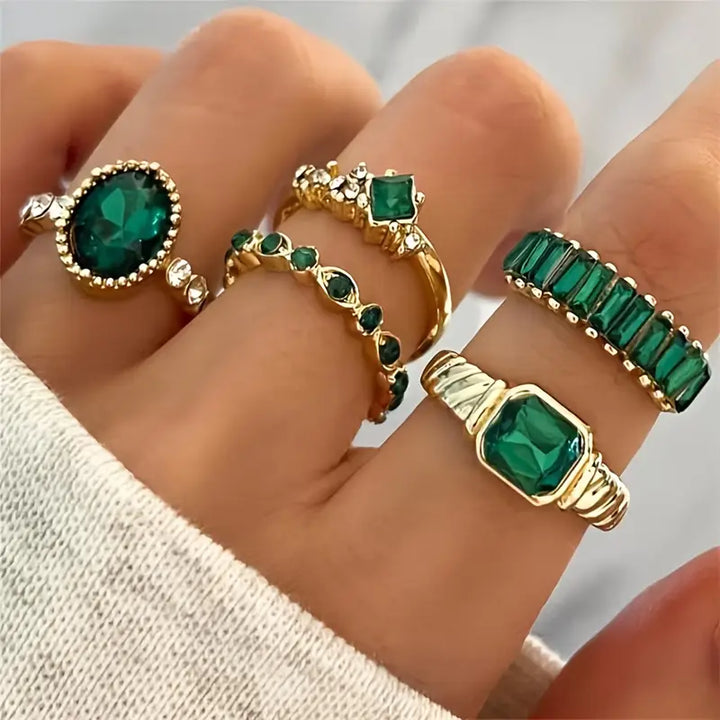 Melanie - Conjunto de anillos de esmeralda exclusivo | Oro