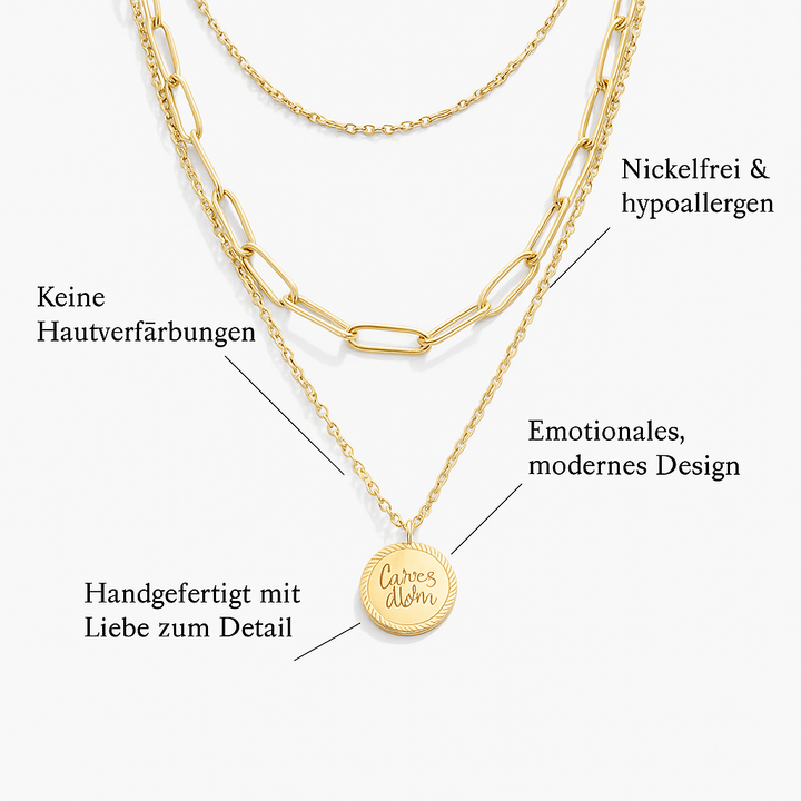 Lea – Collar de múltiples capas en oro suave con líneas elegantes.