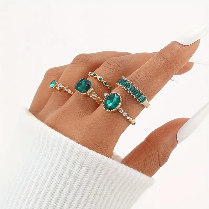 Melanie - Conjunto de anillos de esmeralda exclusivo | Oro