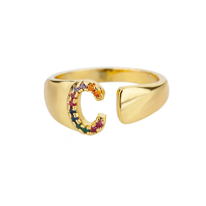 C - Anillo inicial de acero inoxidable dorado