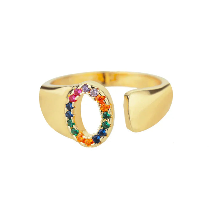 O - Anillo de acero inoxidable dorado con iniciales