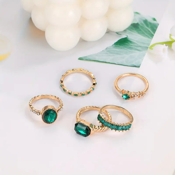 Melanie - Conjunto de anillos de esmeralda exclusivo | Oro